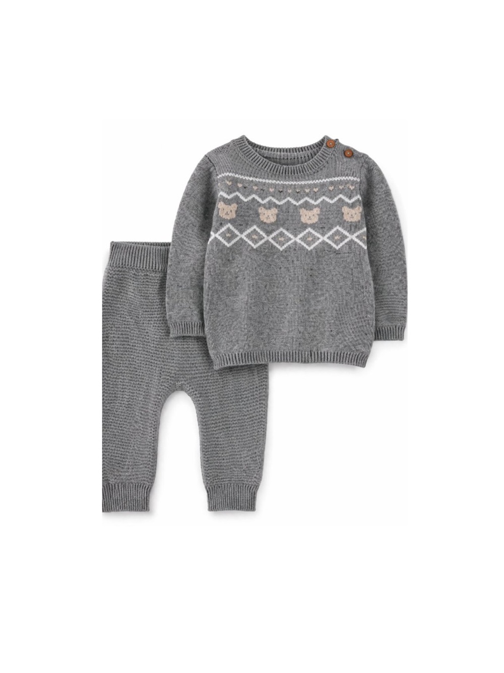 Carter's Gray Knit Sweater and Pants Set with Cream Accents